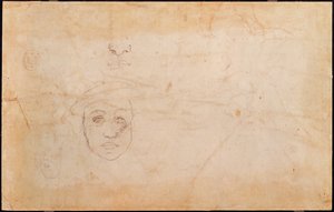Studie van een mannelijk hoofd (verso) door Michelangelo Buonarroti